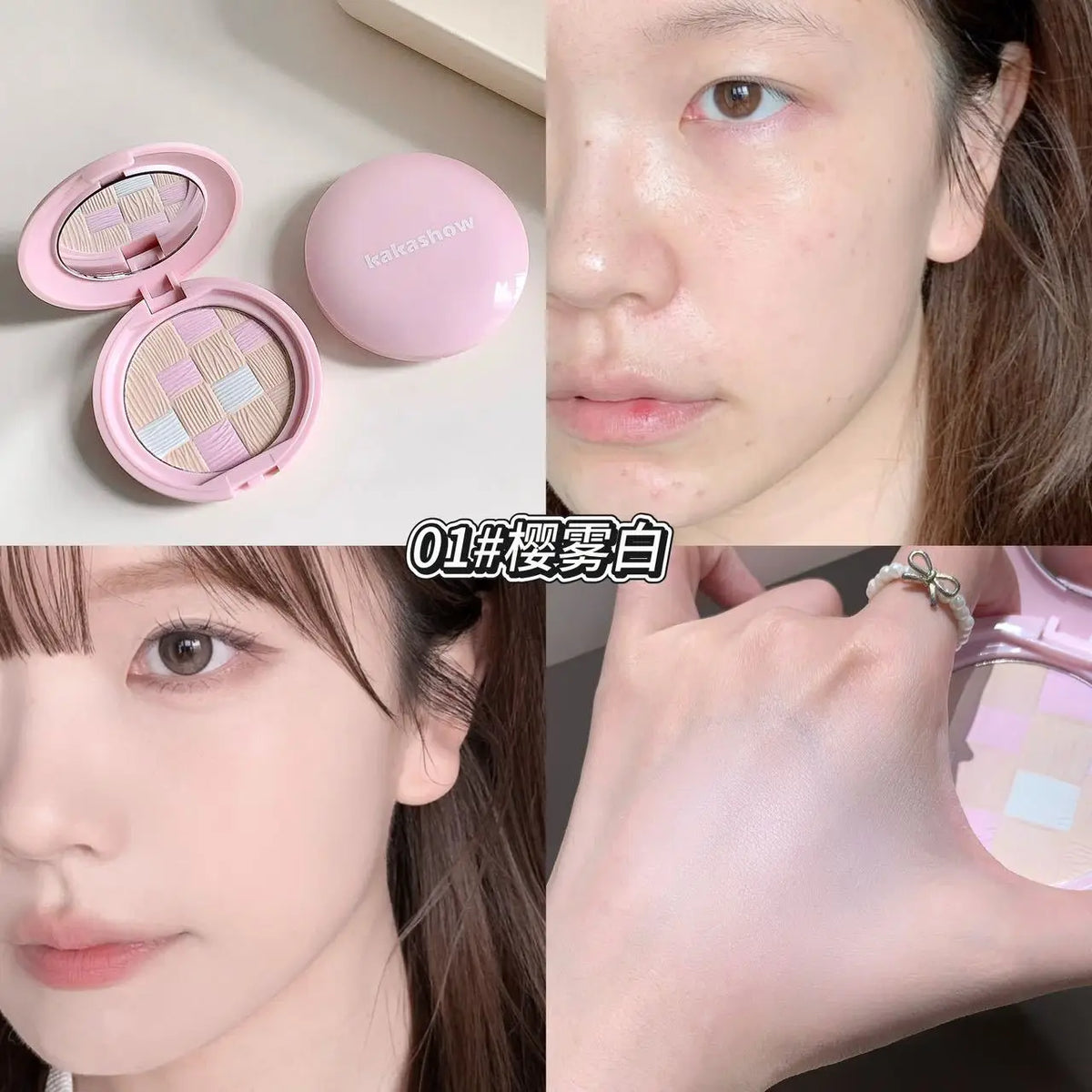 Kakashow Setting Powder Compact, Smooth Non-flying Powder, Natural Fit Even Skin Tone Long Lasting Face Blush Makeup