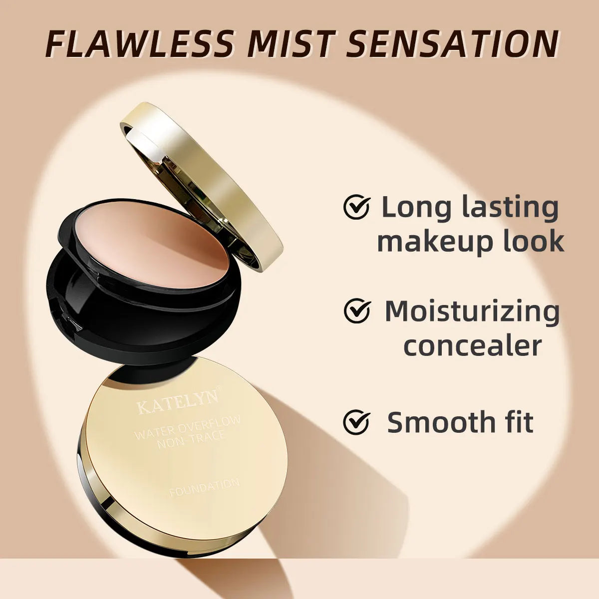 KATELYN Long-Lasting Full Coverage Conceal Foundation Cream Makeup Waterproof Sweatproof Oil-Control CC Cream for Natural Look