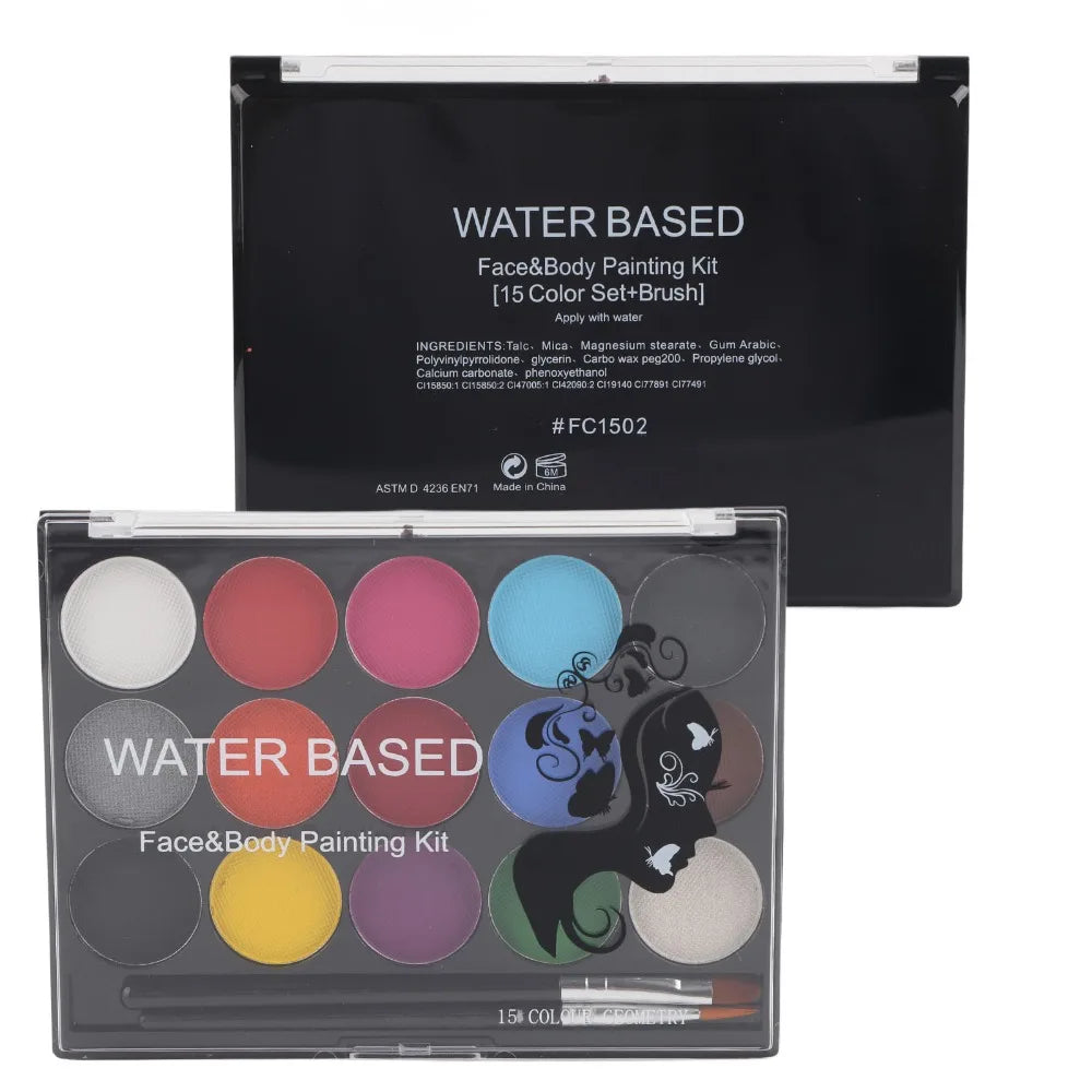 Sensitive Skin Safe 15 Colors Face Paint Water Based Long Lasting Painting Kit Pearlescent Makeup Palette Halloween