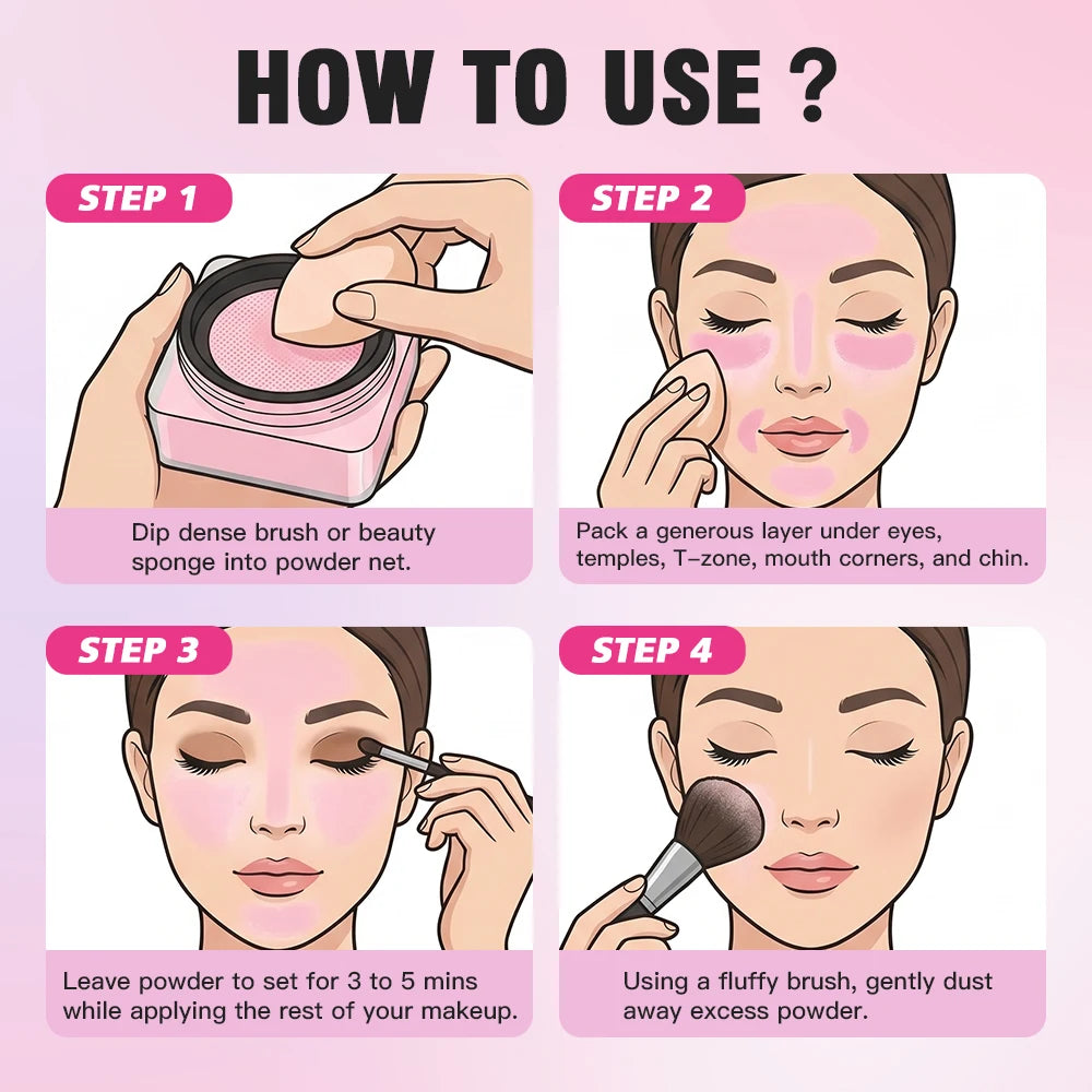 Waterproof Long Lasting Loose Baking Setting Powder &Puff Matte Finish Oil Control Face Cosmetics Anti Sweat Oil Absorb Makeup