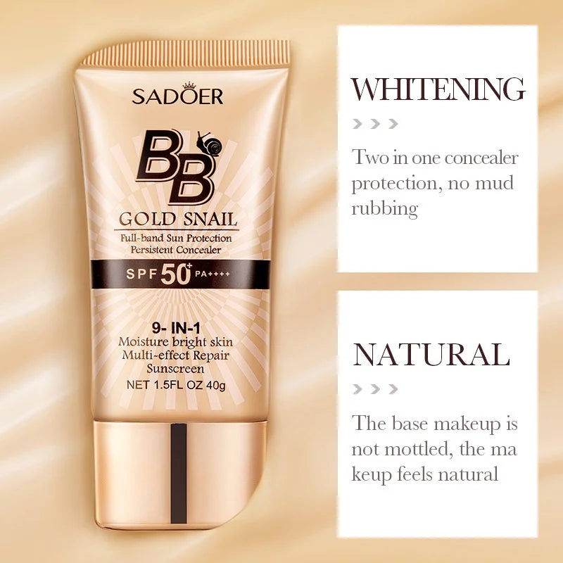 SADOER Gold Snail Sunscreen BB Cream Foundation Concealer Moisturizing Isolation Cream SPF50+PA+++ 40g - AliExpress 66