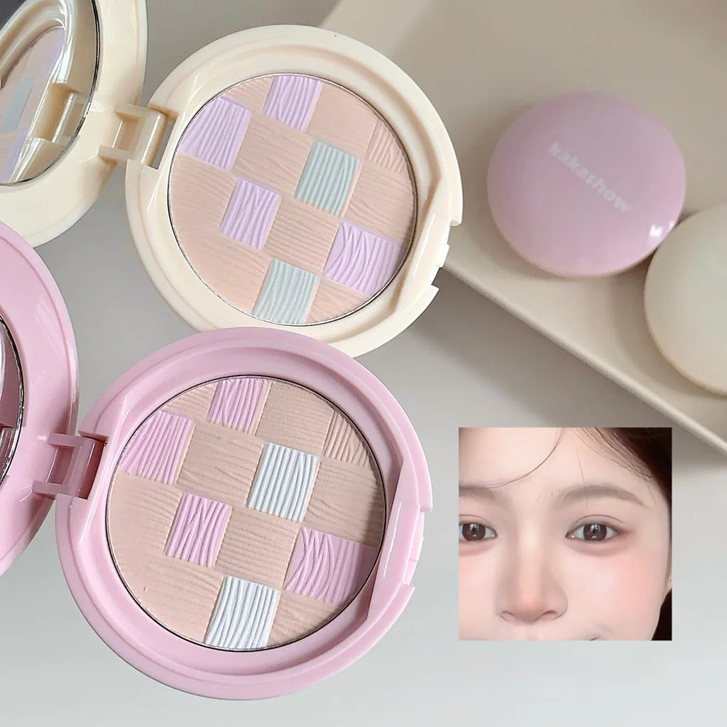 Kakashow Setting Powder Compact, Smooth Non-flying Powder, Natural Fit Even Skin Tone Long Lasting Face Blush Makeup