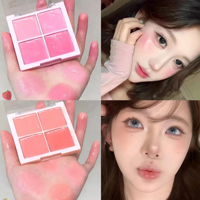 4 Color Cream Pink Peach Blush Palette Water Light Blusher Brightening Natural Lightweight Face Makeup Blush Rouge - AliExpress 66
