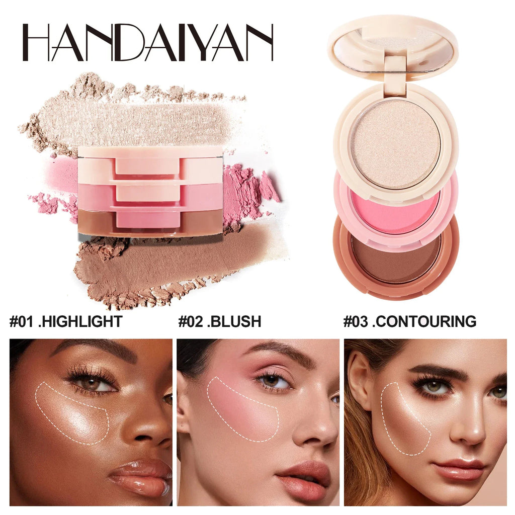 New 3 In 1 Matte Highlighter Contouring Blush Palette Pearly Shiny Eyeshadow Multifunctional Face Makeup Palette Female Cosmetic - AliExpress 66