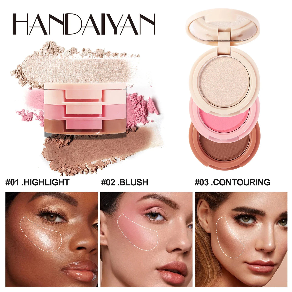 New 3 In 1 Matte Highlighter Contouring Blush Palette Pearly Shiny Eyeshadow Multifunctional Face Makeup Palette Female Cosmetic - AliExpress 66