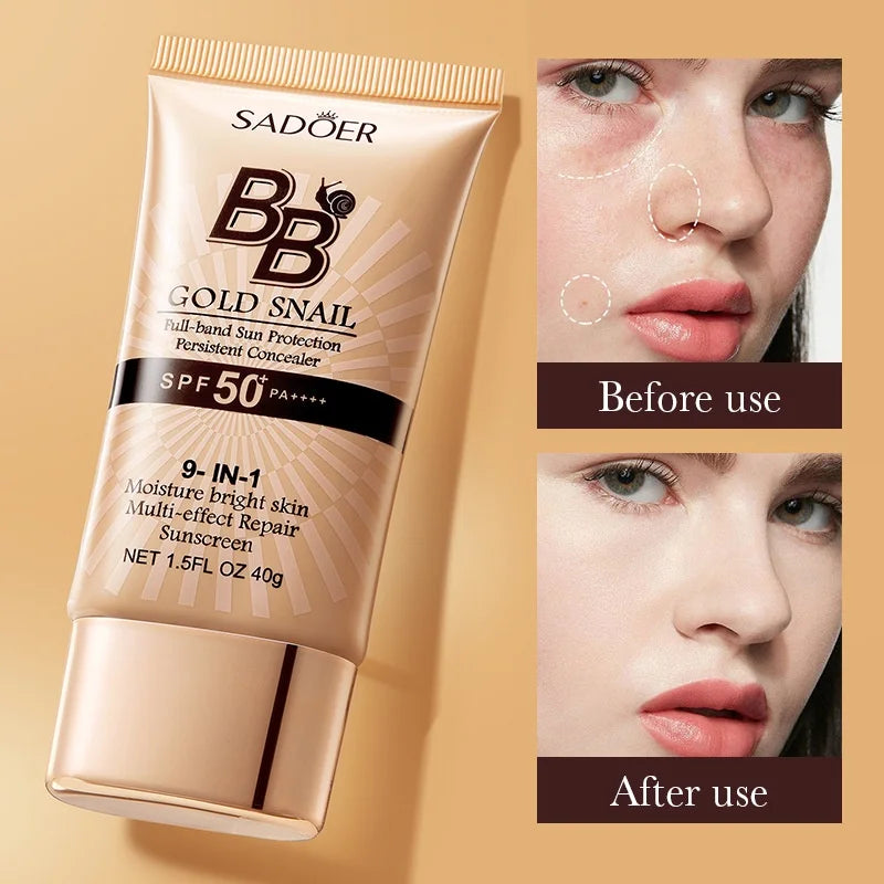 SADOER Gold Snail Sunscreen BB Cream Foundation Concealer Moisturizing Isolation Cream SPF50+PA+++ 40g - AliExpress 66