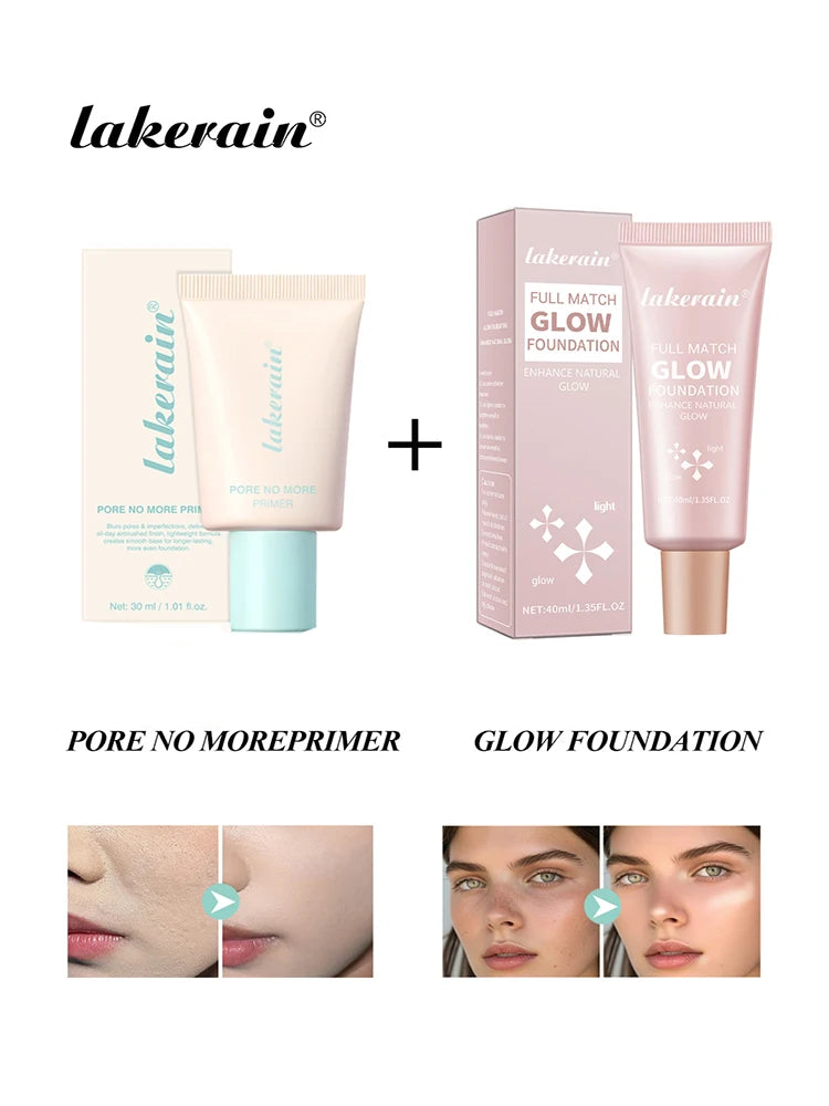 Pore No More Primer & Glow Foundation Set Moisturize Brighten Skin Long Lasting Oil Control Waterproof Sweatproof Primer Kit - AliExpress 66