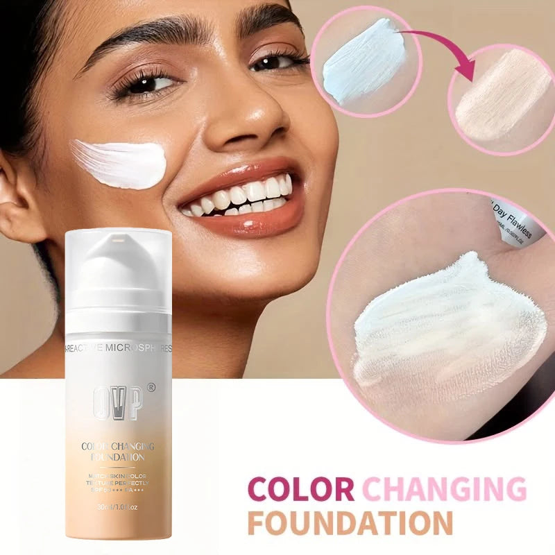 Natural Coverage Color Changing Liquid Foundation Base Makeup Hydrating Smooth Concealer Blendable Skin Tone Face Cosmetics 30ML