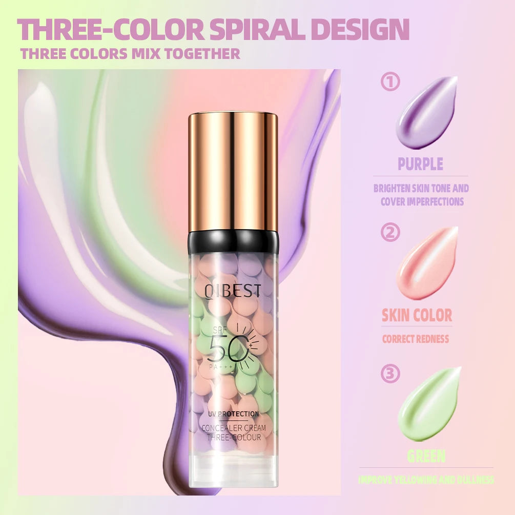 QIBEST Face Makeup Primer Tri-color Cream Brighten Contour Color Isolation Waterproof Foundation Natural Makeup Base Cream - AliExpress 66