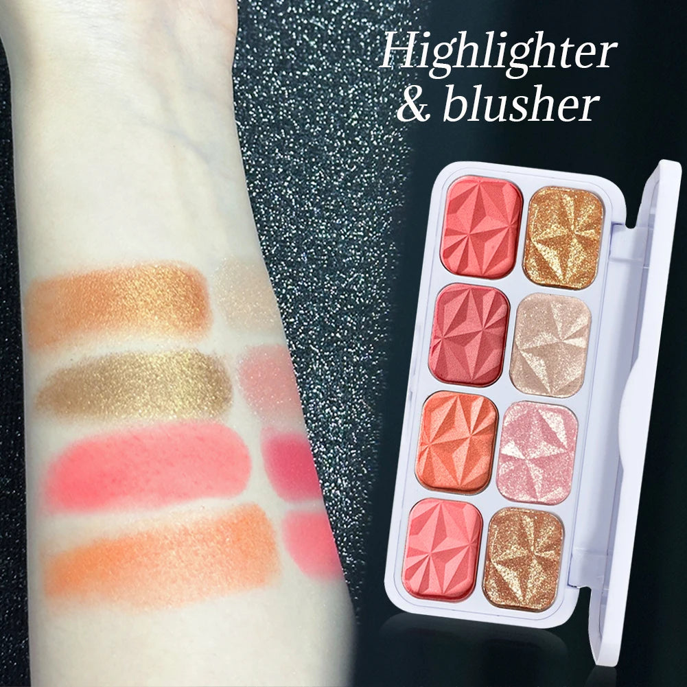8 Colors Face Palette ¨C Blush, Eyeshadow & Highlighter All-in-One, Creamy Shimmer Finish, Easy Blend Buildable,Beginner Friendly