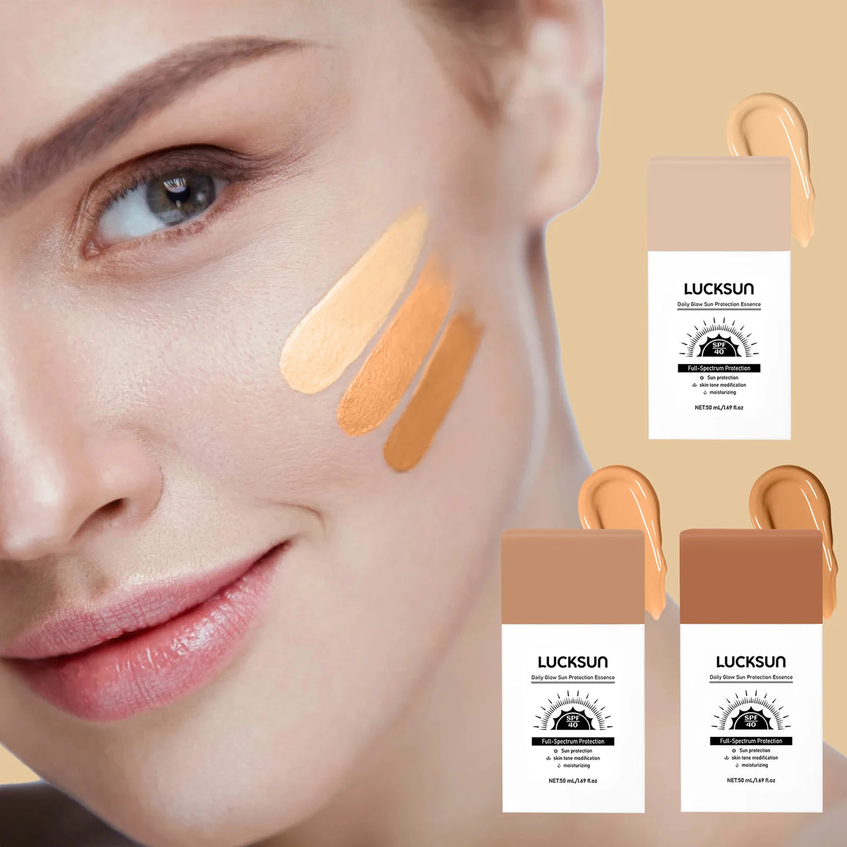 LUCKSUN Tinted Moisturizing Makeup Base Foundation 50ml Sunscreen Foundation SPF40 Makeup Base, 3 Shades Choices - AliExpress 66