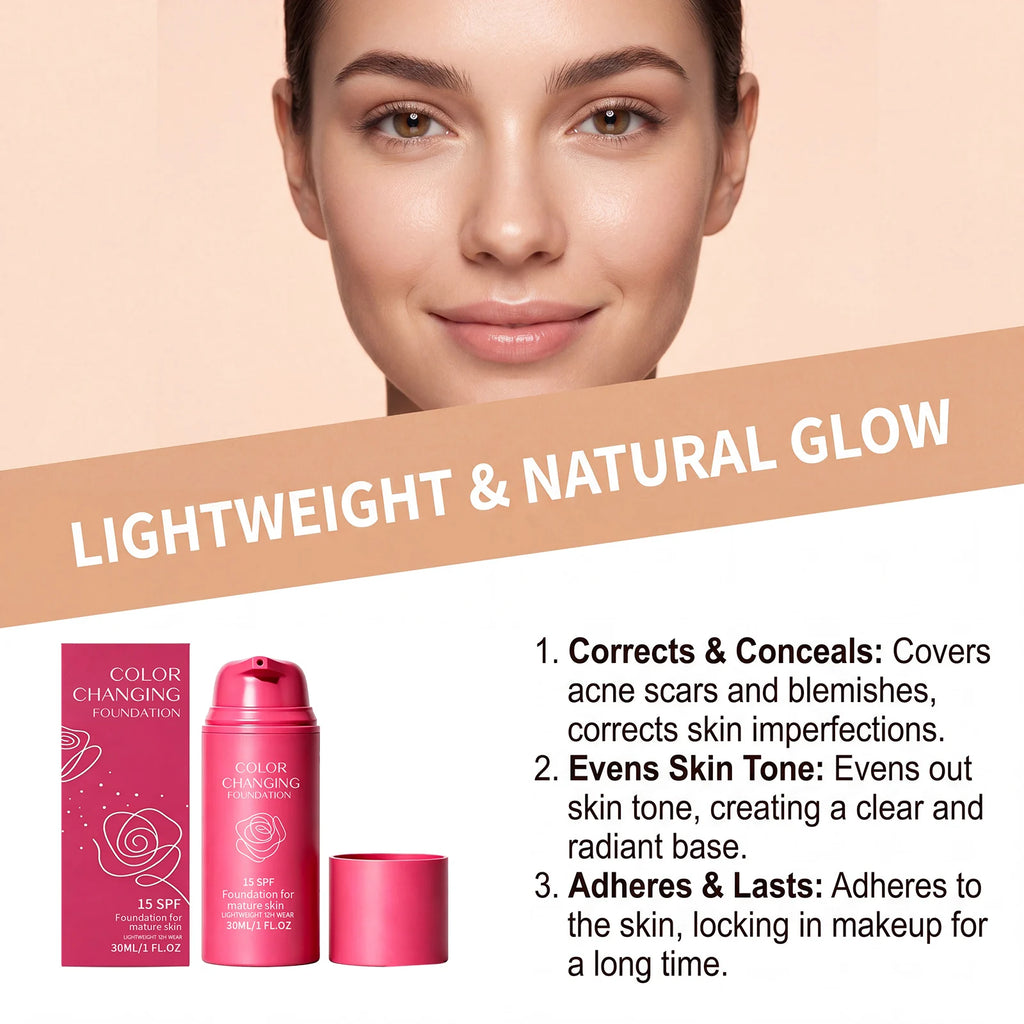 Color Changing Foundation Natural Color SPF15 Sun Protection Full Coverage Conceal Skin Flaws Lightweight Facial Primer Makeup