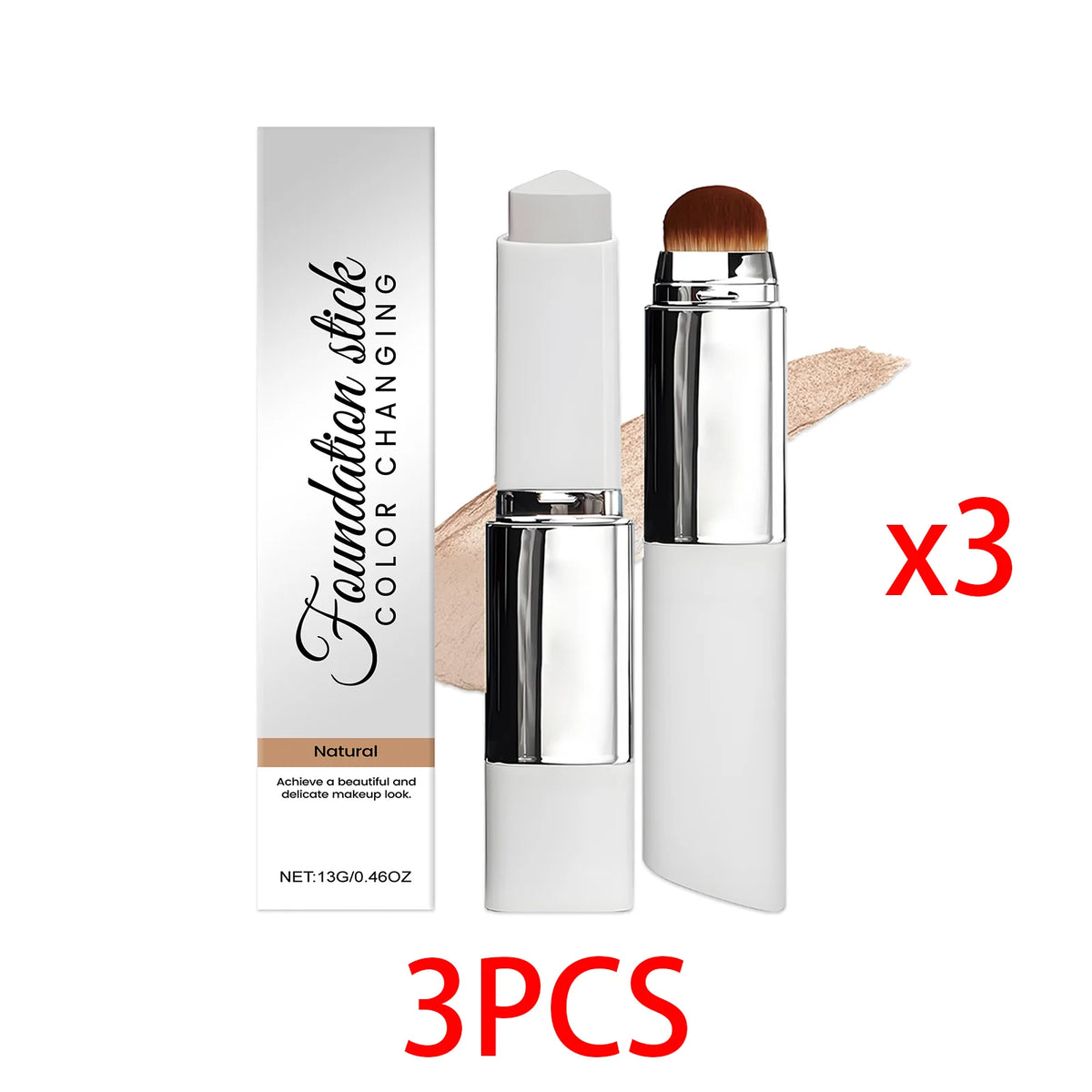 2 in 1 Brush Head Foundation Stick Color Changing Lightweight Smooth Long-lasting Coverage Creating A Perfect Face Makeup Effect
