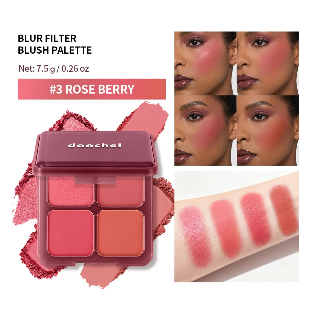 4 Color Matte Cream Blush Highlighter Palette Pink Peach Expanding Color Natural Water Light Blush Rouge Portable Face Cheek Tin