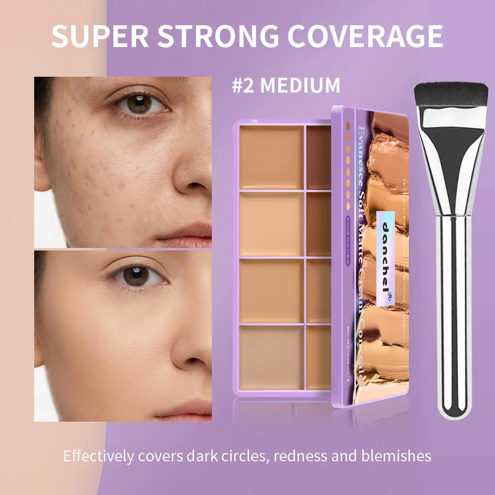 8 Shade Cream Concealer Palette Soft Matte Medium Full Coverage Waterproof Long Lasting Soft Focus Contour Under Eye Spot Face M
