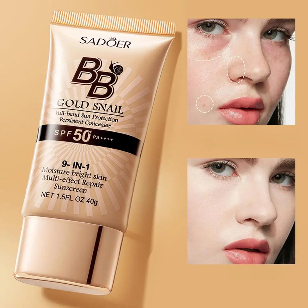 SPF50+ Gold Snail Sunscreen BB Cream Whitening Foundation Concealer Moisturizing Long Lasting Even Skin Tone Makeup Base Primer - AliExpress 66