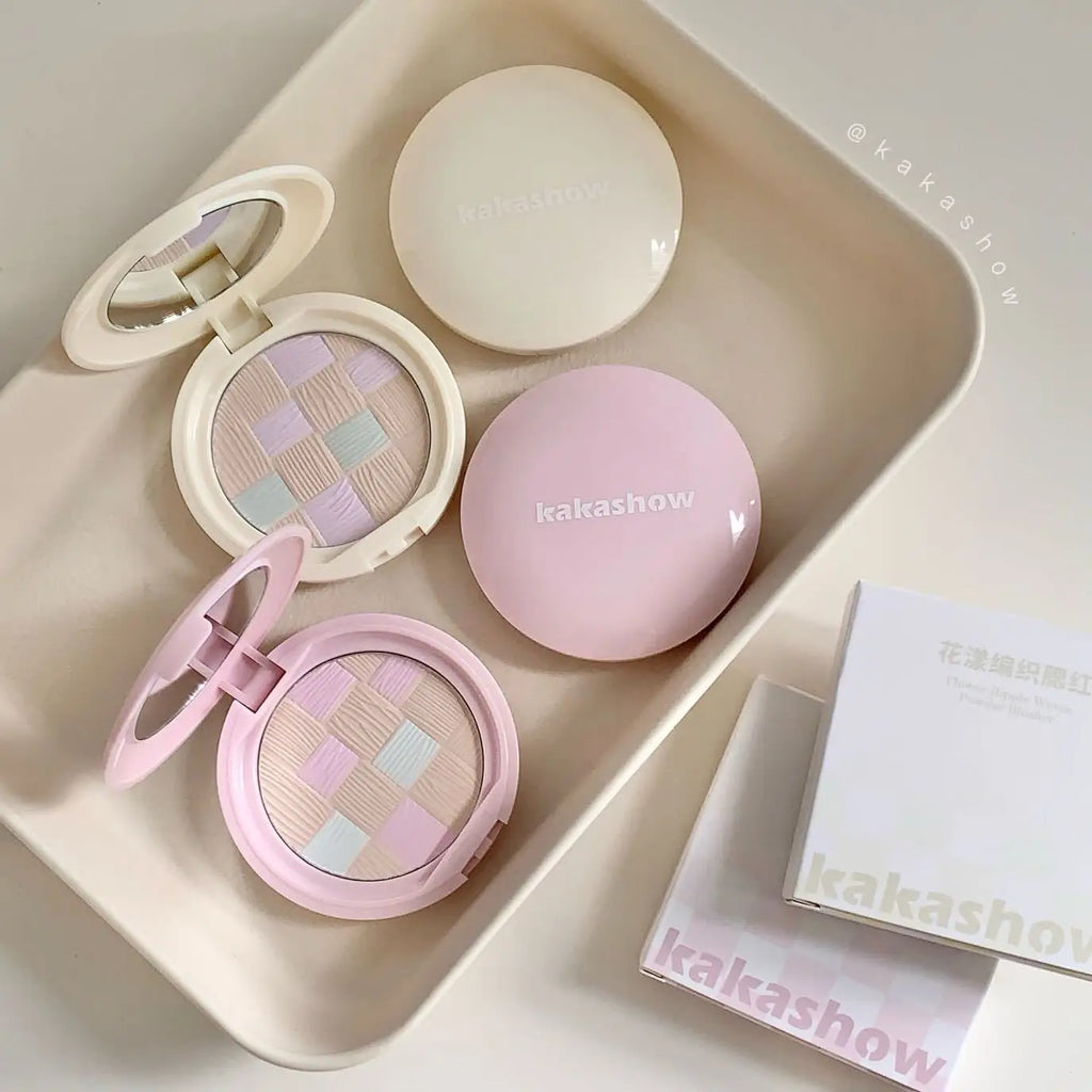 Kakashow Setting Powder Compact, Smooth Non-flying Powder, Natural Fit Even Skin Tone Long Lasting Face Blush Makeup