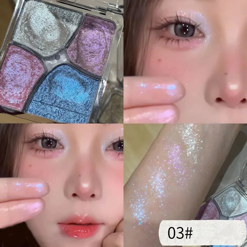 4-Color Face Highlighter Palette Natural Glow High Gloss Glitter Shimmer Baked Powder Long Lasting Contour Highlighter Makeup