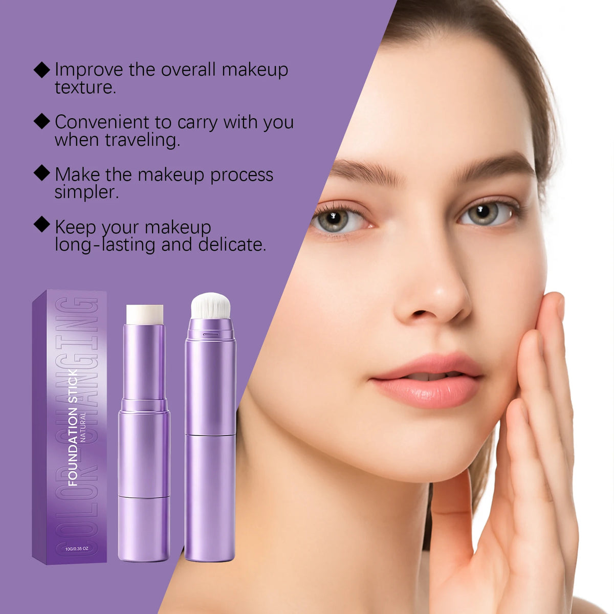 Color Changing Foundation Stick High Coverage Moisturizing Lightweight Texture Even Translucent Long Lasting Hydration Makeup