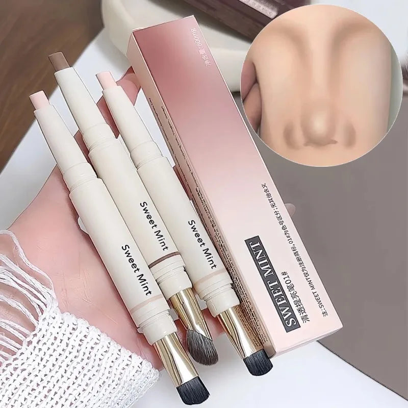 Dual-Ended Nose Shadow Contour Pen With Sumdge Brush Face Brightening Contouring Highlight Stick Cream-Textured Nose Shadow Pen