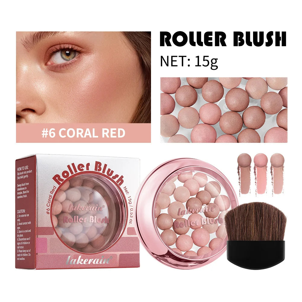 Spherical Roller Blush With Brush Natural Makeup Long Lasting Pearlescent Cosmetics For Women Face Contour Blusher - AliExpress 66