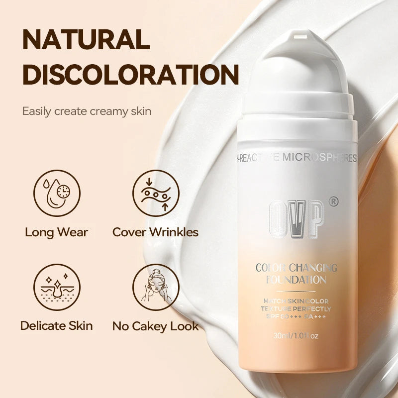 Natural Coverage Color Changing Liquid Foundation Base Makeup Hydrating Smooth Concealer Blendable Skin Tone Face Cosmetics 30ML