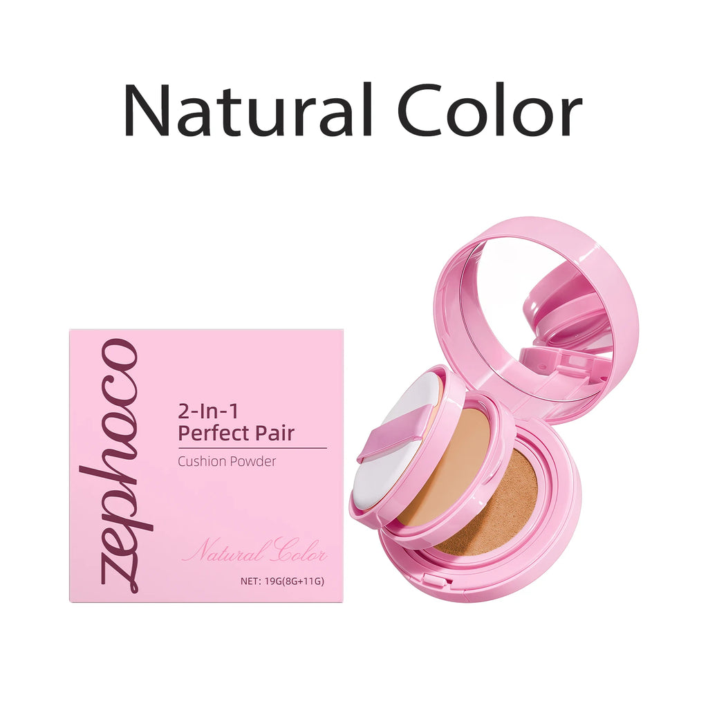 2-in-1 Cushion Foundation & Setting Powder Set Lightweight Matte Finish Long-Lasting Oil Control 3 Shade All-Day Flawless Base