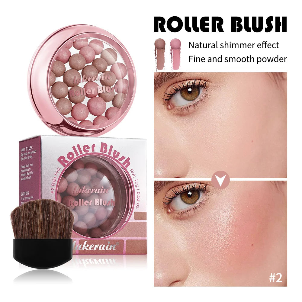 Spherical Roller Blush With Brush Natural Makeup Long Lasting Pearlescent Cosmetics For Women Face Contour Blusher - AliExpress 66