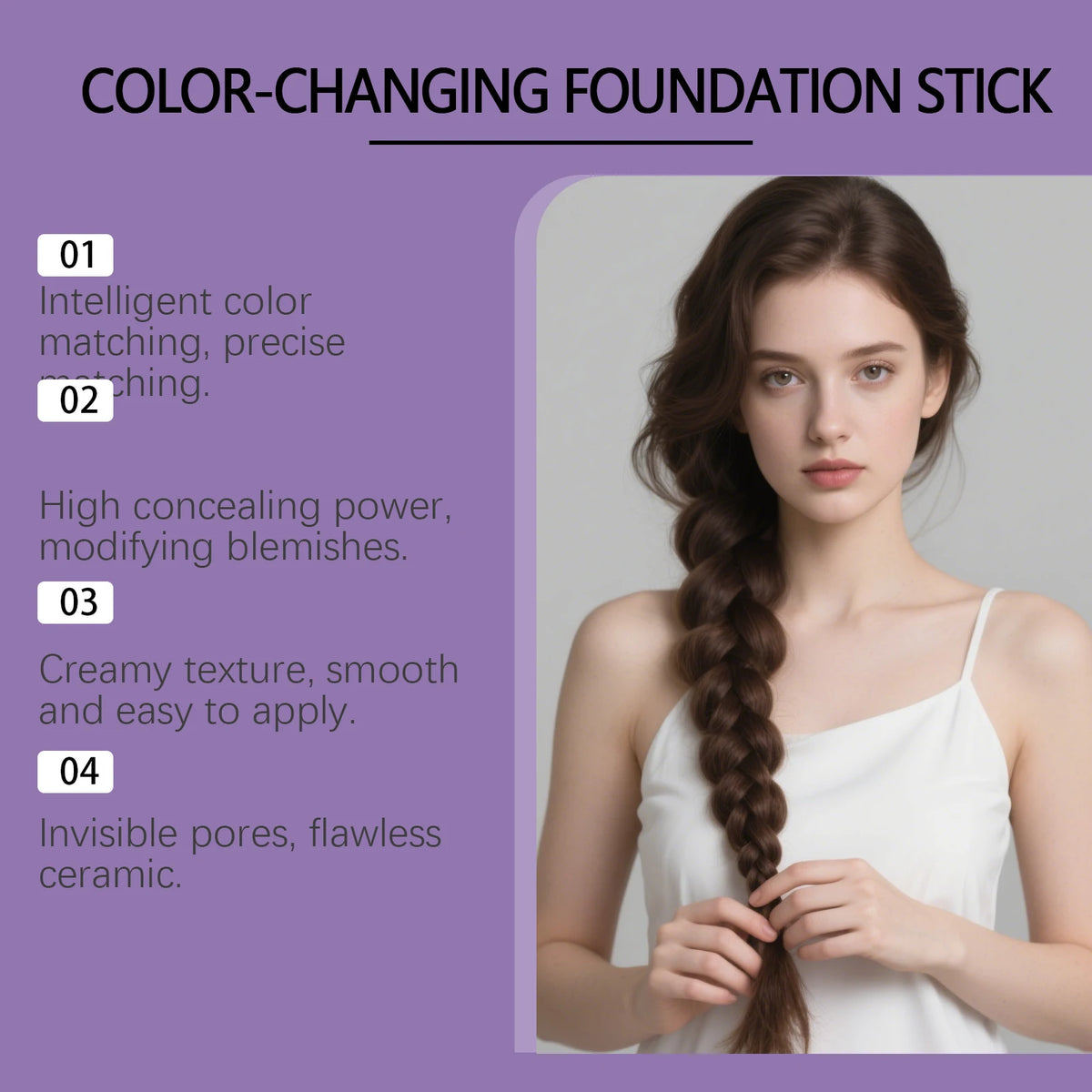 Color Changing Foundation Stick High Coverage Moisturizing Lightweight Texture Even Translucent Long Lasting Hydration Makeup