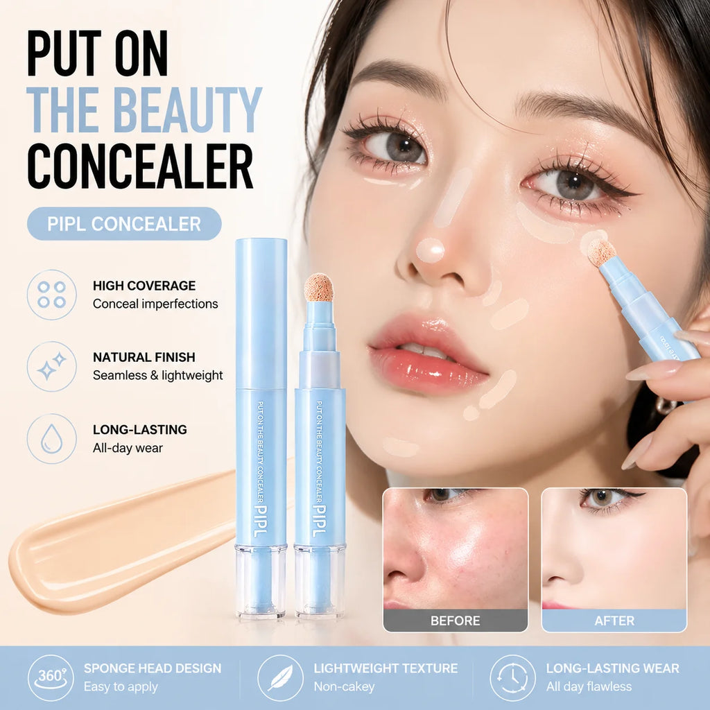 Moisturizing Liquid Concealer Pen Sponge Tip Dark Circles Acne Cover Brightening Face Contour Makeup Cosmetic