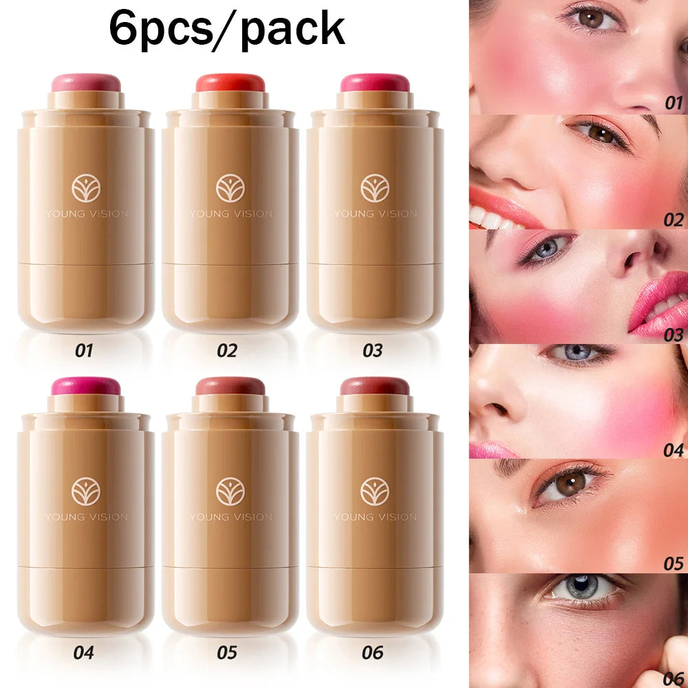 6-Color Pocket Blush with Matte Finish, Natural-Looking, Waterproof Lip and Cheek Dual-Use Creamy Texture Blush Stick - AliExpress 66