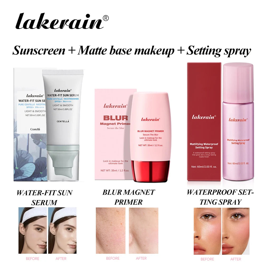 Water-fit Sun Serum & Blur Magnet Primer & Waterproof Matte Setting Spray Set SPF50 Sunscreen Oil Control Matte Makeup Effect - AliExpress 66