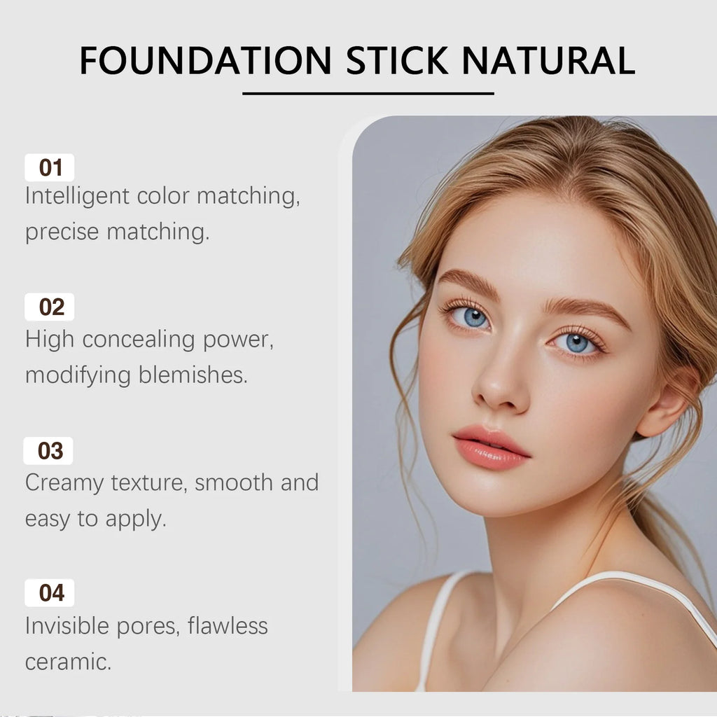 2 in 1 Brush Head Foundation Stick Color Changing Lightweight Smooth Long-lasting Coverage Creating A Perfect Face Makeup Effect