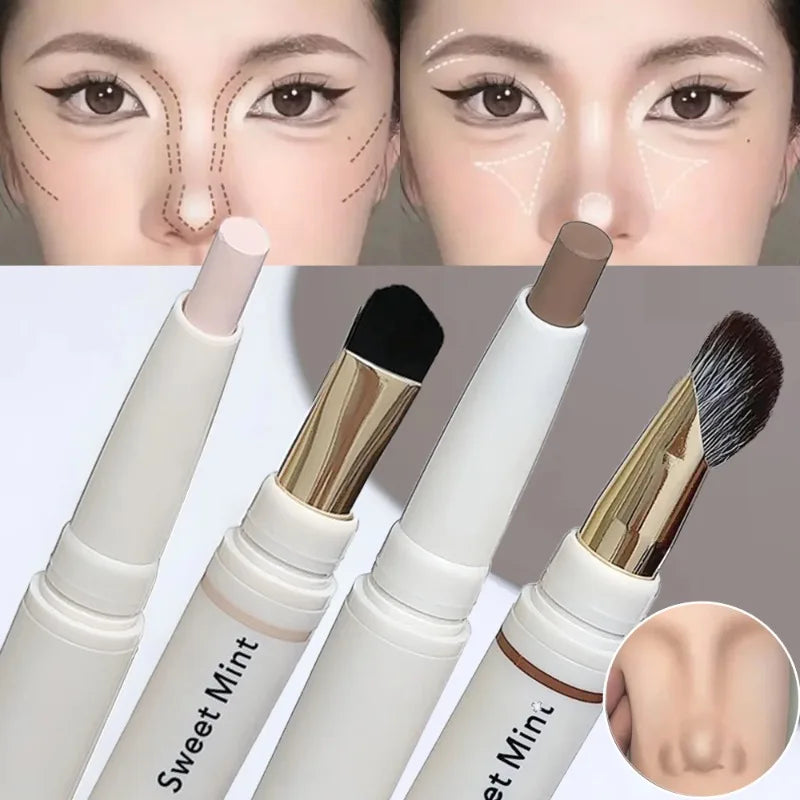 Dual-Ended Nose Shadow Contour Pen With Sumdge Brush Face Brightening Contouring Highlight Stick Cream-Textured Nose Shadow Pen