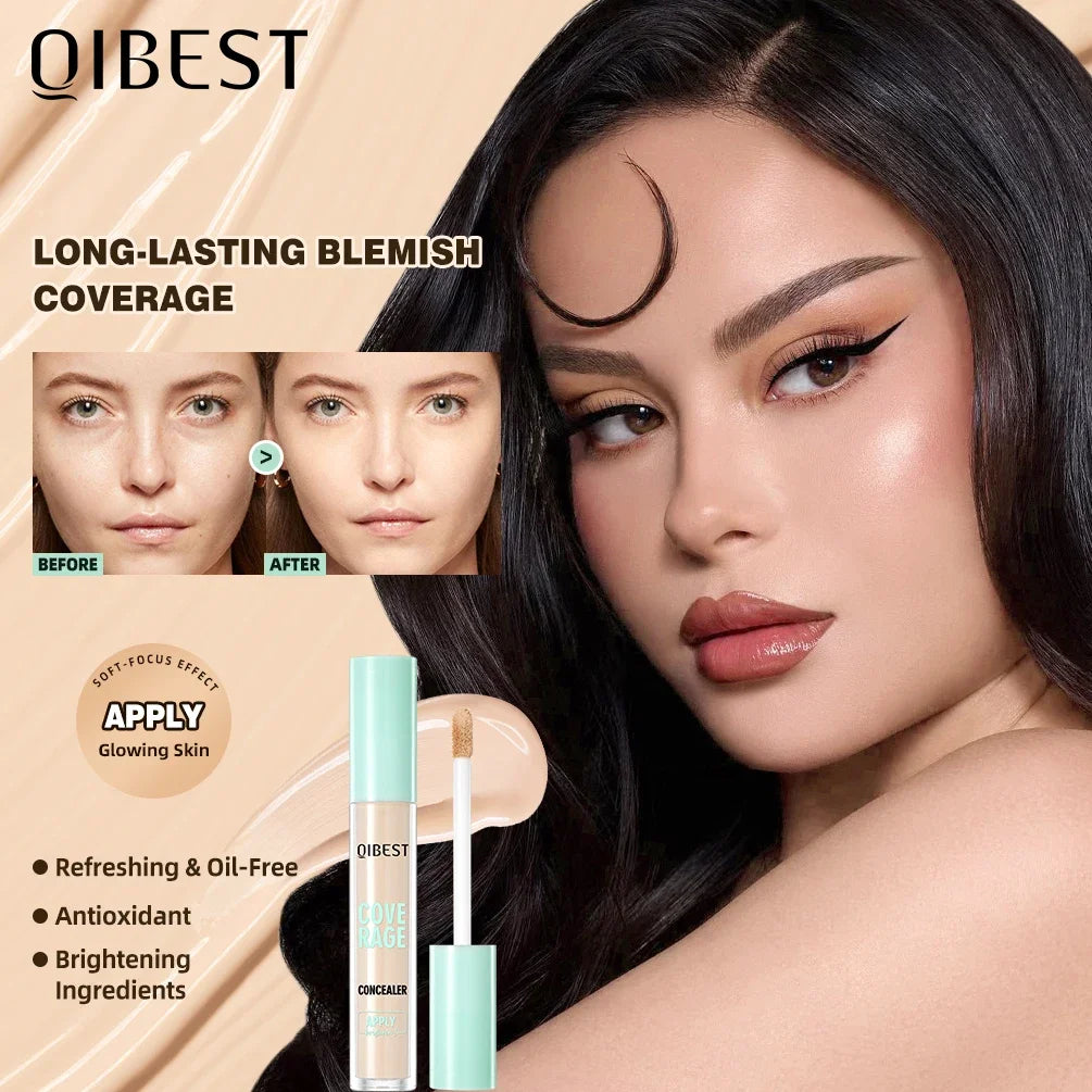 QIBEST Face High Coverage Concealer Matte Liquid Foundation Multi-Use Cream Oil Control Retouch Face Makeup Products For Women