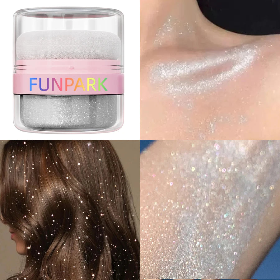 1PC Highlighter Powder Brightens the Face,with Puff of Highlight and Shadow on the Face or Body White Silver Korean Makeup Gits - AliExpress 66