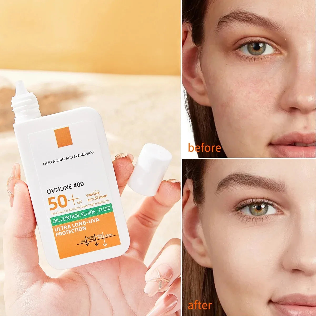 SPF50+ Sunscreen Lotion Lightweight Non-Greasy UV Protection Face Body Sunscreen Lasting Moisturizing Refreshing Sunburn Defense