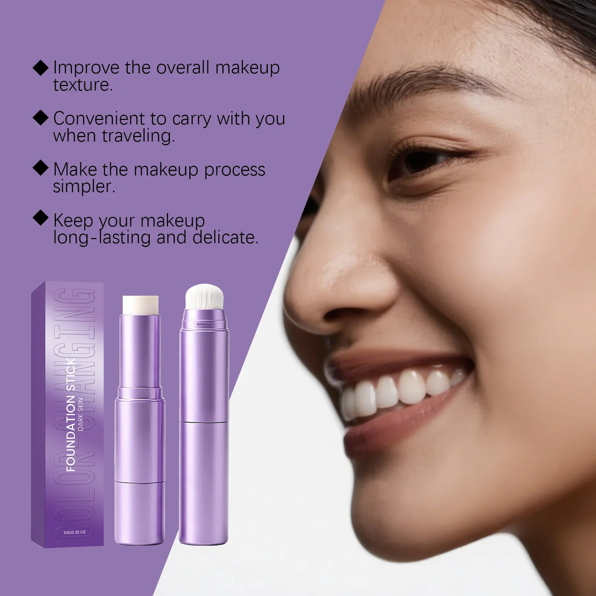 2-In-1dual Head Color Changing Foundation Stick Full Coverage Hydrating Lightweight Concealer Cream Stick For All Skin Types