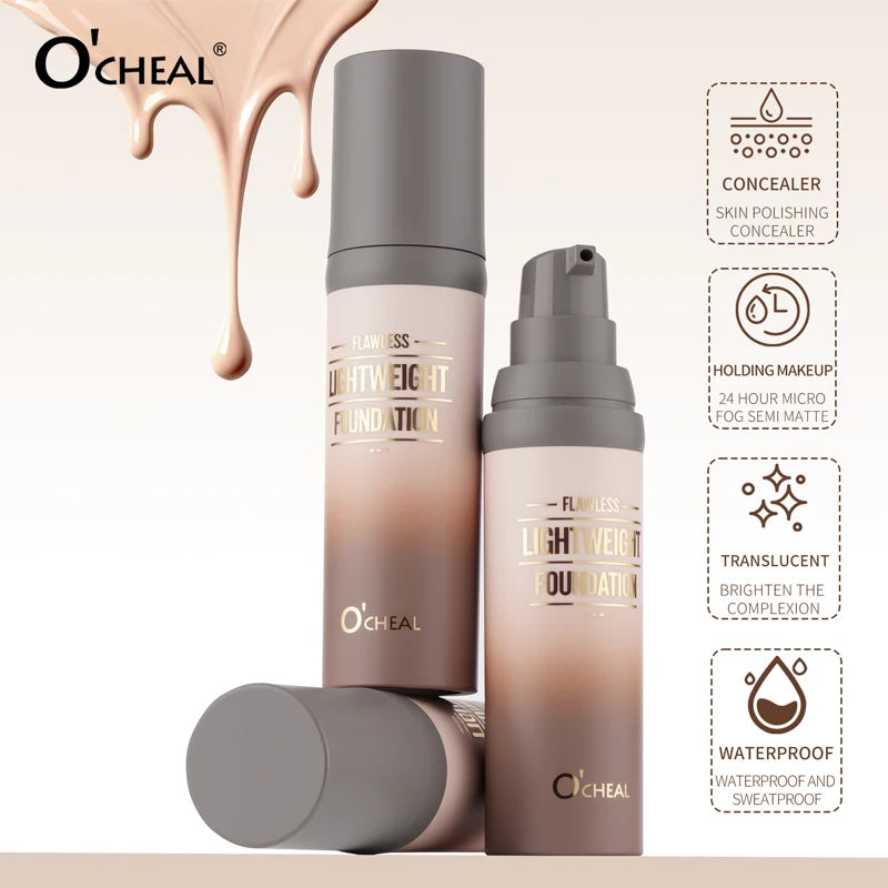 O'CHEAL Flawsless Lightweight Foundation With Puff Oil Control Waterproof Long-lasting Cover Up Moisturizing Coverage Makeup
