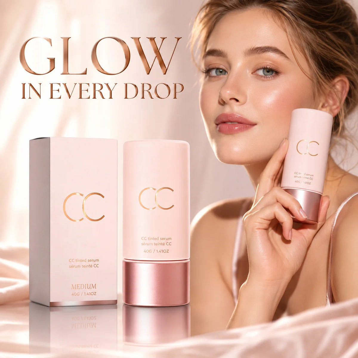 CC Tinted Serum Color Correcting Tinted Serum Self Adapt Skin Tone No Caking Natural Finish Coverage Foundation Serum