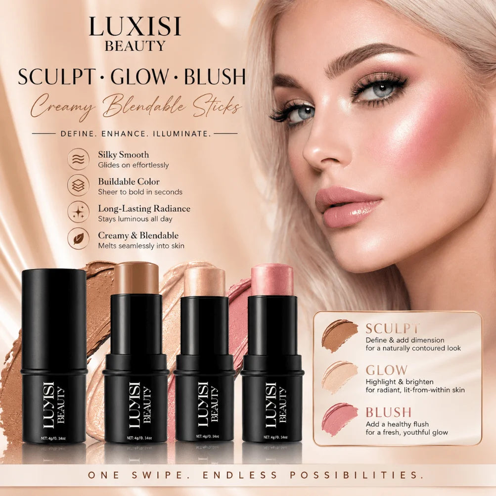 3Pcs Face Makeup Set:Contour&Blusher&Highlighter Stick,Creamy,Blendable Formula,Natural Dewy Glow Finish,Soft And Texture. - AliExpress 66