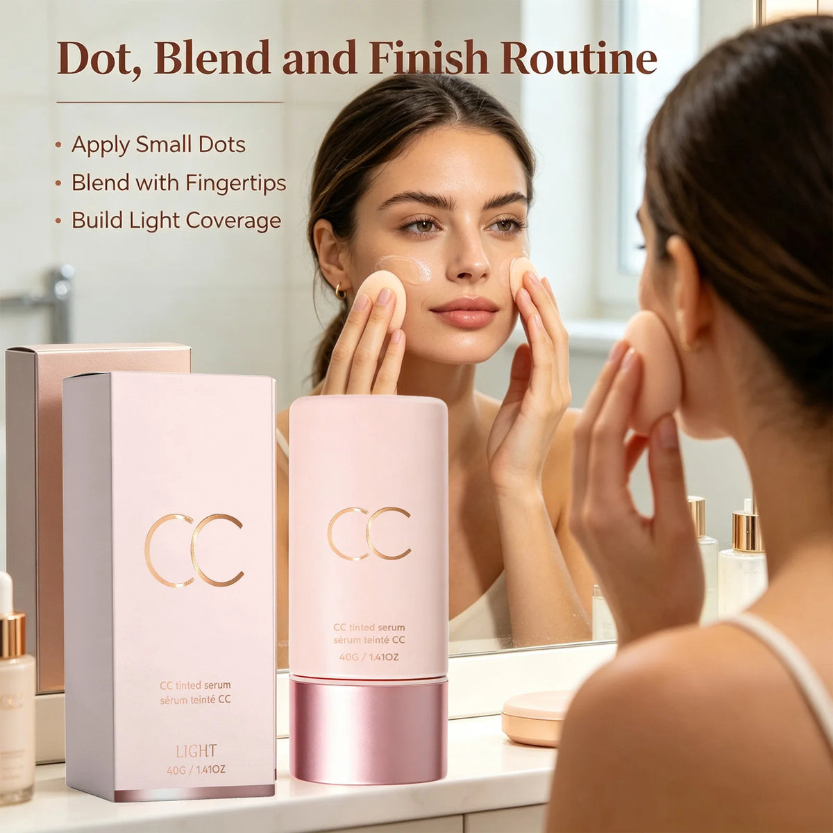 CC Tinted Serum Even Skin Tone Conceals Dullness & Redness Improves Dry Skin Non?caking Lightweight Natural Tinted Moisturizer