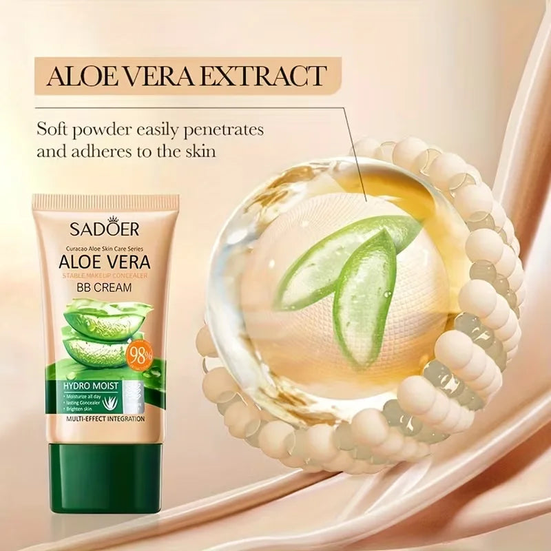 Aloe Vera BB Cream,Hydrating & Concealing Full Coverage Foundation Makeup,Liquid Face Base Foundation Coverage Concealer