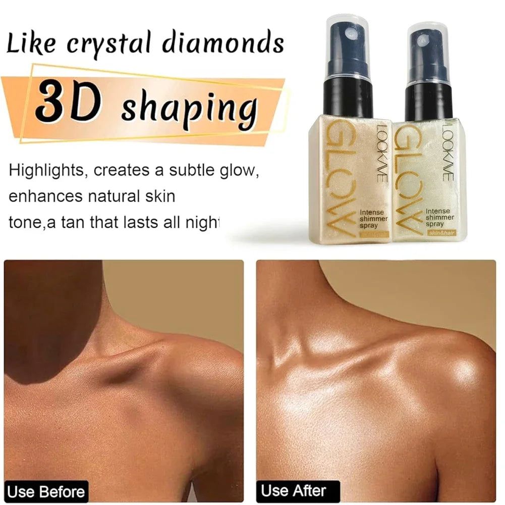 Illuminating Face Brightening Spray 30ml Liquid Highlighter Waterproof Long Lasting Shimmer Glitter Natural Glow for Body Face