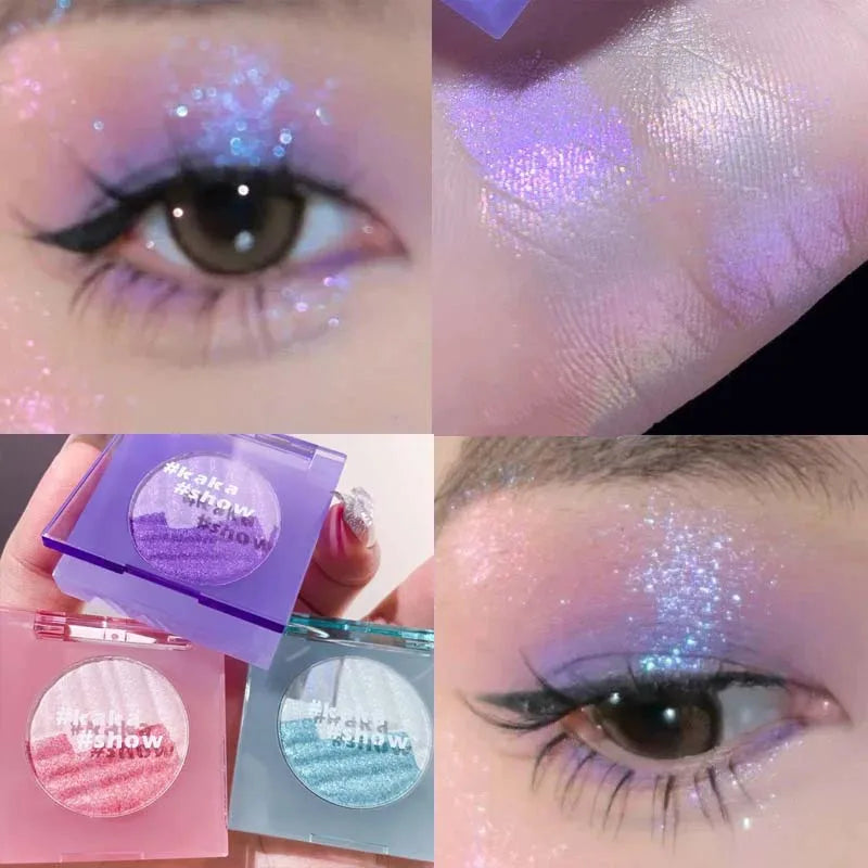 High Gloss Chameleon Highlight Palette Aurora Purple Fine Glitter Eyeshaow Shiny Face Body Brightening Shimmer Contour EyeMakeup