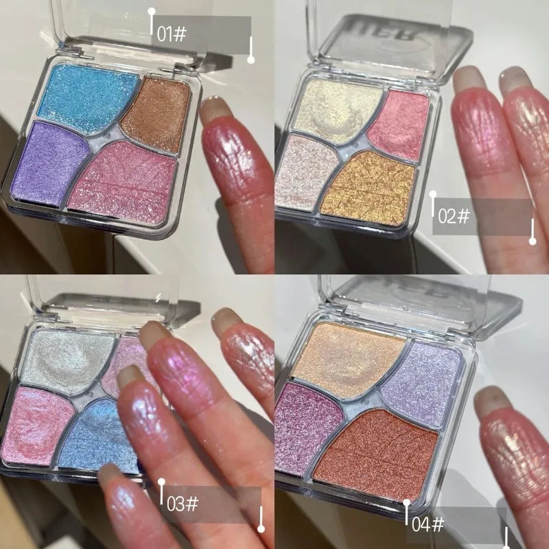 4-Color Face Highlighter Palette Natural Glow High Gloss Glitter Shimmer Baked Powder Long Lasting Contour Highlighter Makeup