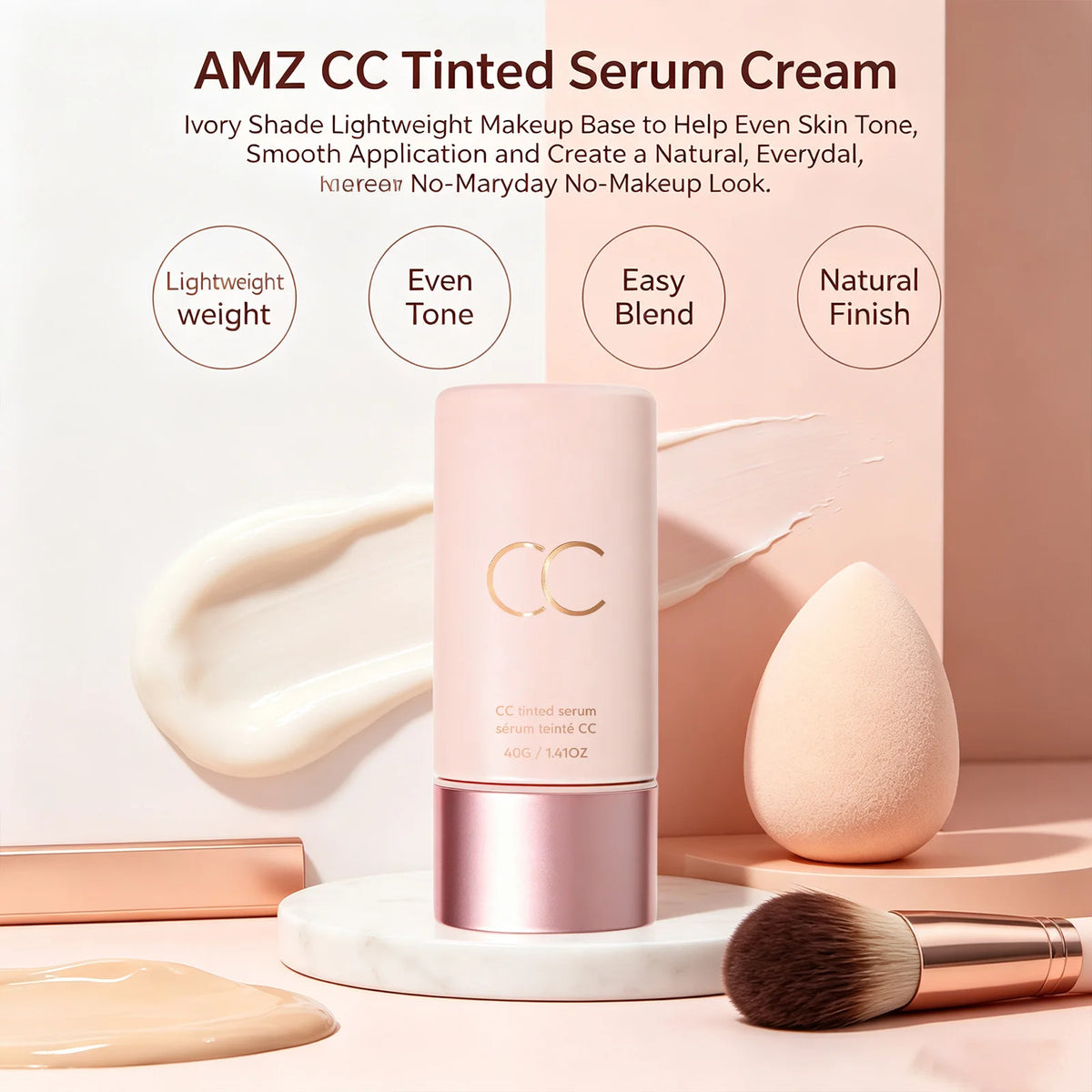 CC Tinted Serum Even Skin Tone Conceals Dullness & Redness Improves Dry Skin Non?caking Lightweight Natural Tinted Moisturizer