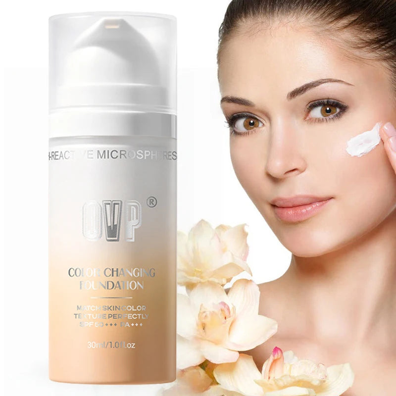 Natural Coverage Color Changing Liquid Foundation Base Makeup Hydrating Smooth Concealer Blendable Skin Tone Face Cosmetics 30ML