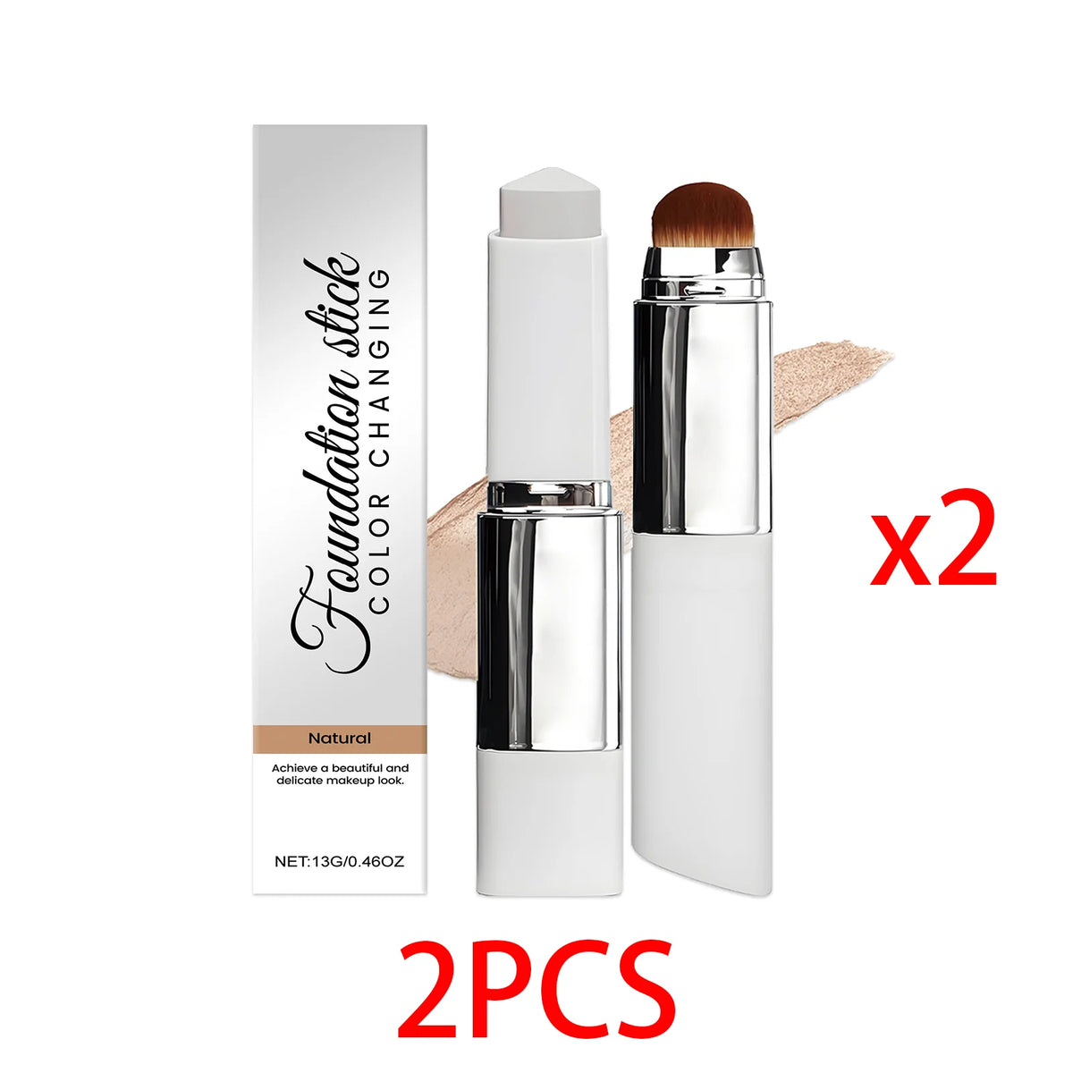 2 in 1 Brush Head Foundation Stick Color Changing Lightweight Smooth Long-lasting Coverage Creating A Perfect Face Makeup Effect