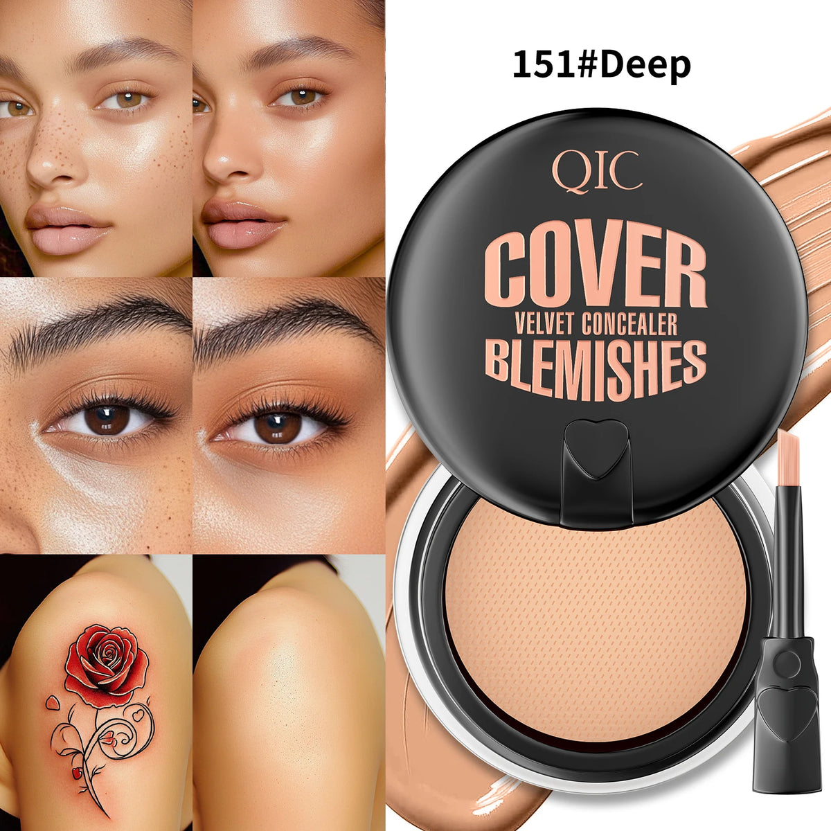 QIC Waterproof & Sweatproof Concealer Cream - Tattoo coverage, Long-Lasting Foundation, Natural,Full coverage, All Skin Types - AliExpress 66
